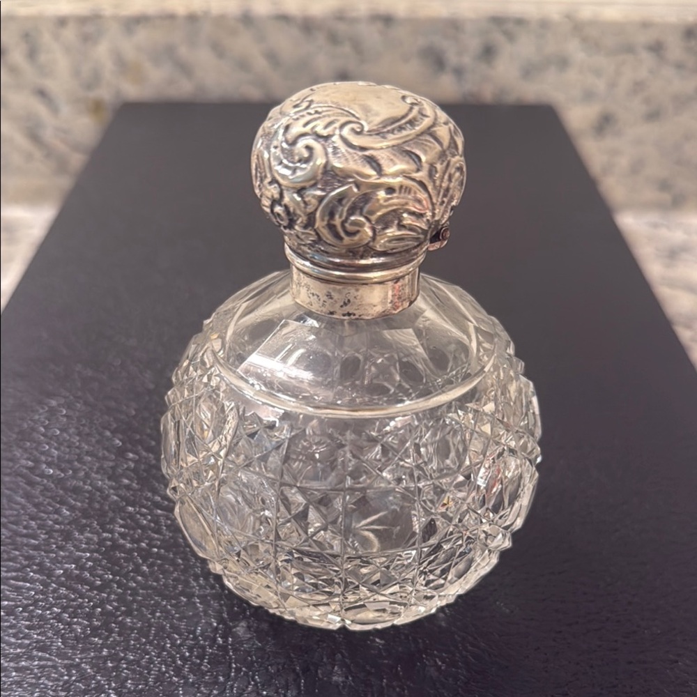 Antique Glass Perfume Bottle with Sterling Cap